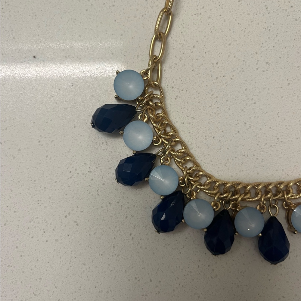 Talbots Gold-Tone Necklace with Dark Blue and Light Blue Beads - Picture 3 of 4